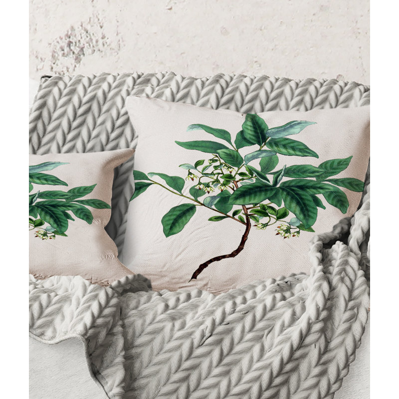 Carré, feuilles vertes rétro IV - Coussin décoratif traditionnel imprimé, 16" x 16"