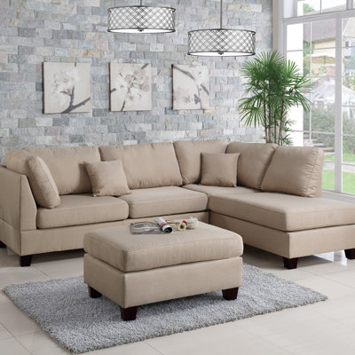 3 pièces Canapé modulaire réversible pour canapé de salon et repose-pieds en polyfibre