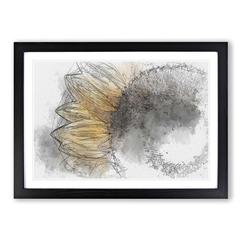 Yellow Sunflower Rising in Abstract - Picture Frame Graphic Art Print, 40cm H x 60cm W x 2cm D, Black