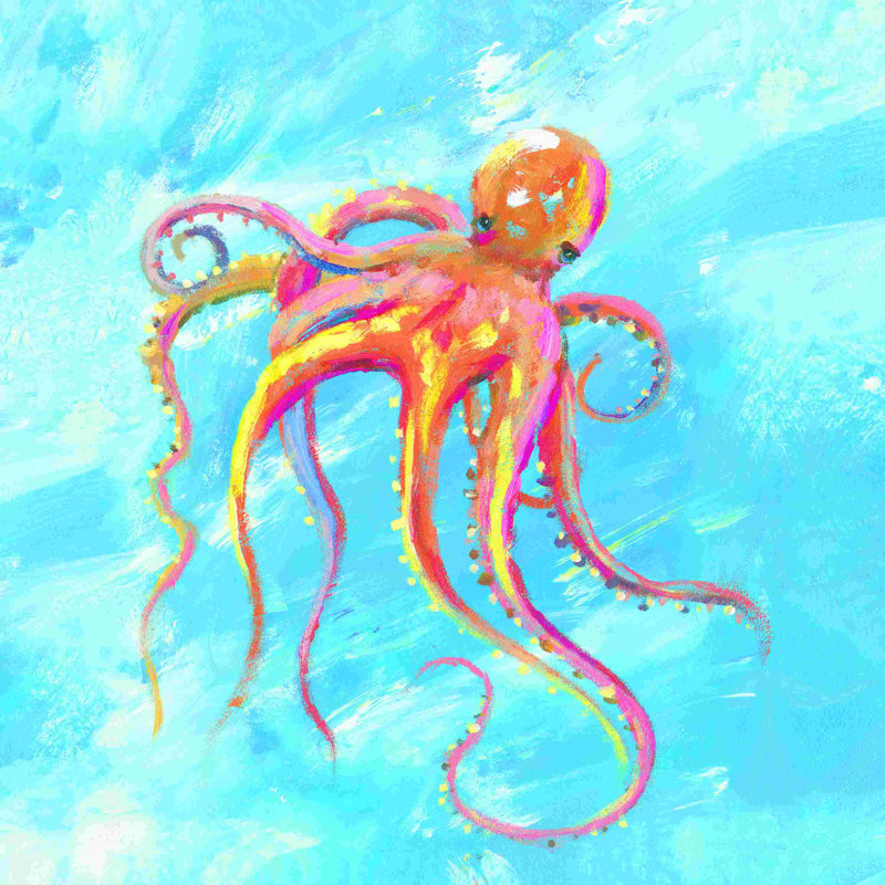 Adorable pieuvre, peinture sur toile tendue, H 30 po x l 30 po