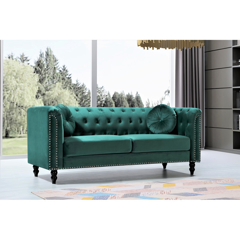 Canapé Chesterfield 76 po, Velours vert