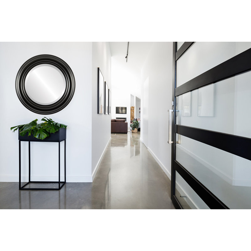 Worksop Wood Flat Wall Mirror, Matte Black, 31" H x 31" W