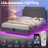 Full Size Lift Up Storage Bed Frame, Modern Wingback With Adjustable Headboard,equiped With Led Light, Fast Charging Station And Outlet, Solid Wood Slats, No Box Spring Needed, Noise-free, Grey