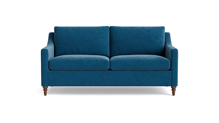 Vera Loveseat (70"), Performance Velvet - Denim, Walnut Finish (Turned)