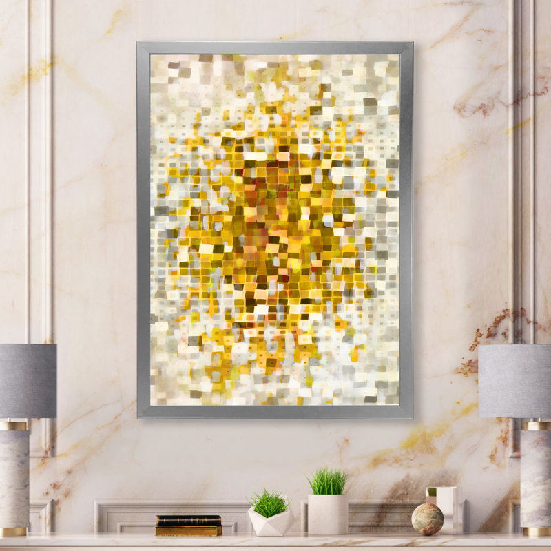 'Glam Yellow Explosion Blocks' - Picture Frame Print on Canvas, Black Framed, 46" H x 36" W x 1.5" D