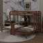 Lit superposé avec bureau intégré et tablettes de rangement, 3 lits superposés en bois avec lampe de lecture et garde-corps-1097979339