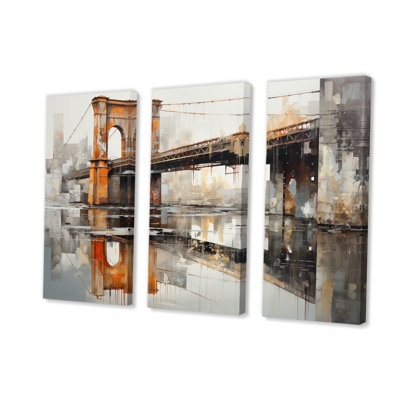 Pont gris sur des traverses industrielles sur toile, 3 pièces