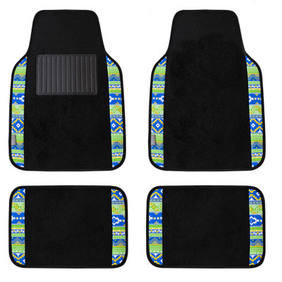 Tartan11 Plaid Trim Non-Slip Carpet Floor Mats Full Set