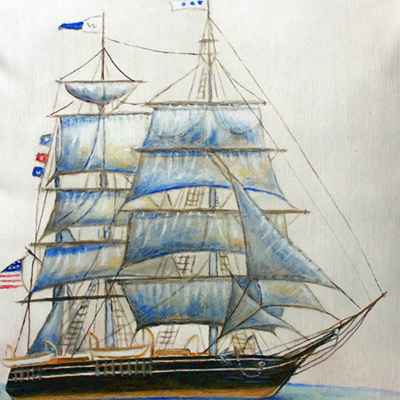 Housse et insert de coussin décoratif intérieur / extérieur Whaling Ship, 12 x 12 cm