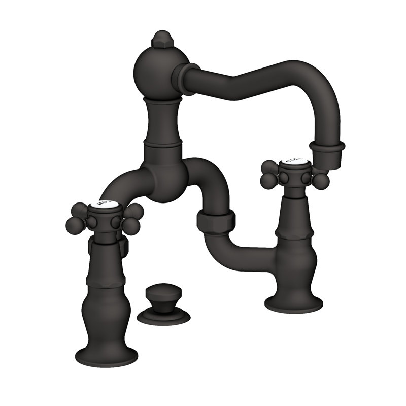 Chesterfield Bathroom Bridge Faucet with Drain Assembly, Flat Black