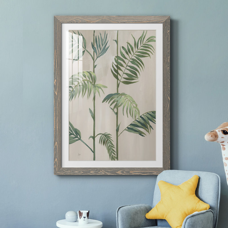 Modern Fronds I - peinture encadrée, H 44 po x l 31 po x P 1 po, gris