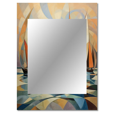 Abstract Sailboats At Sunset Cubist Minimalism III - Boat Wall Mirror, Modern Decorative Mirror, Printed Metal Art