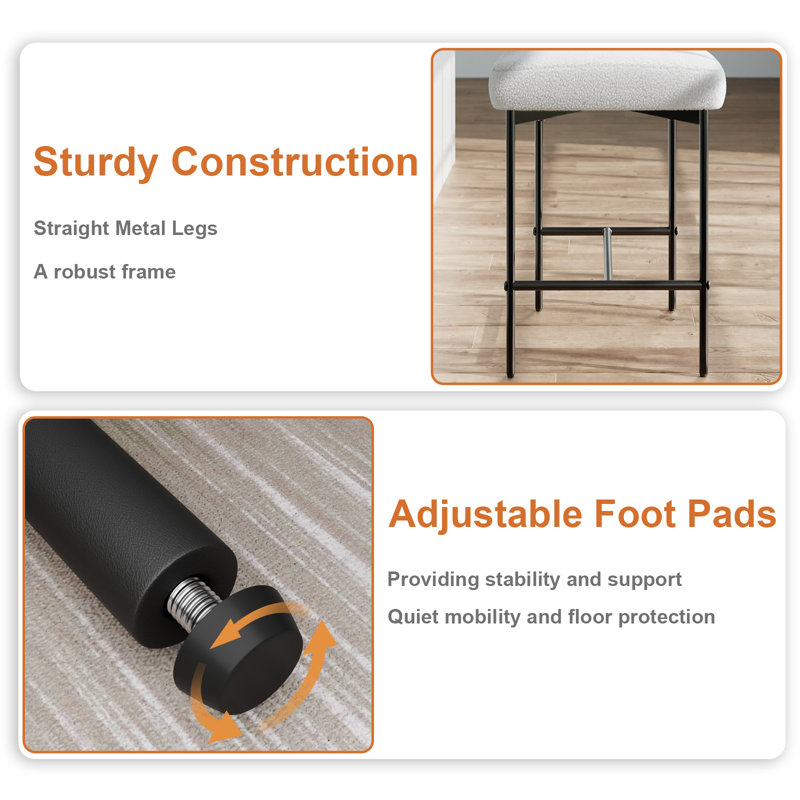 Osborne 26" H Upholstered Bar Stools Counter Height Bar Stools With Adjustable Foot Pads, 3, White