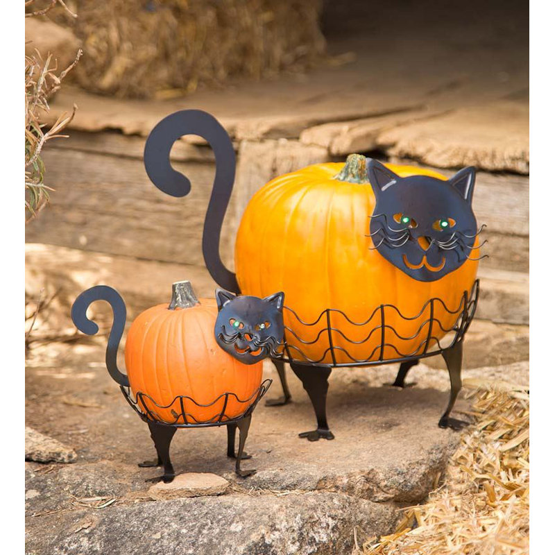 2 Piece Cat Pumpkin Holder Figurine Set
