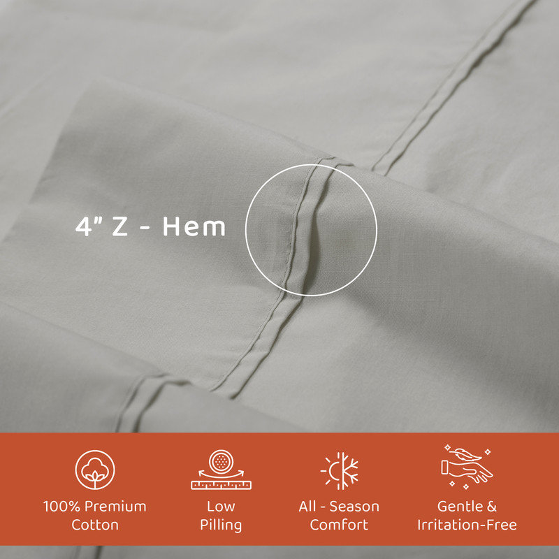 Loomsnest 100% Cotton Sheet Set, Breathable & Lightweight Percale Cooling Sheets, Deep Pocket (Fits up to 18"), Queen, Light Gray