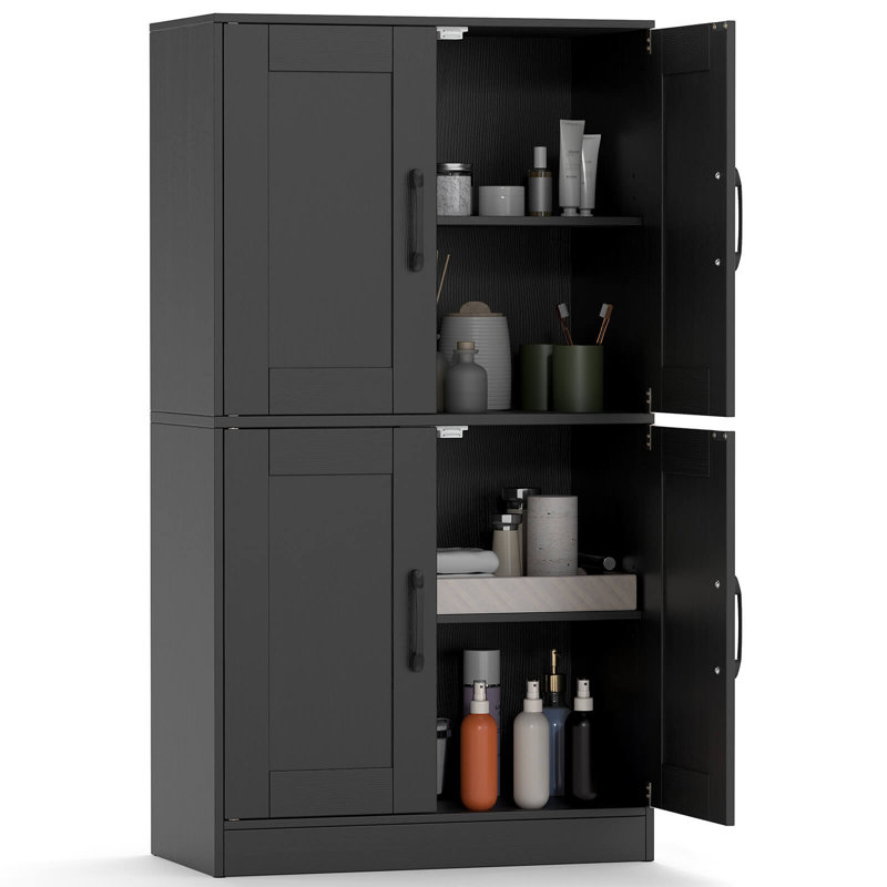 Rangement pour salle de bain avec portes et tablettes réglables, Noir