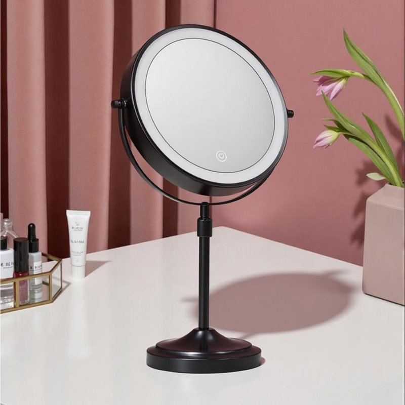 Miroir de maquillage 8 "avec miroir de maquillage réglable en hauteur à grossissement 1X / 10X, Noir