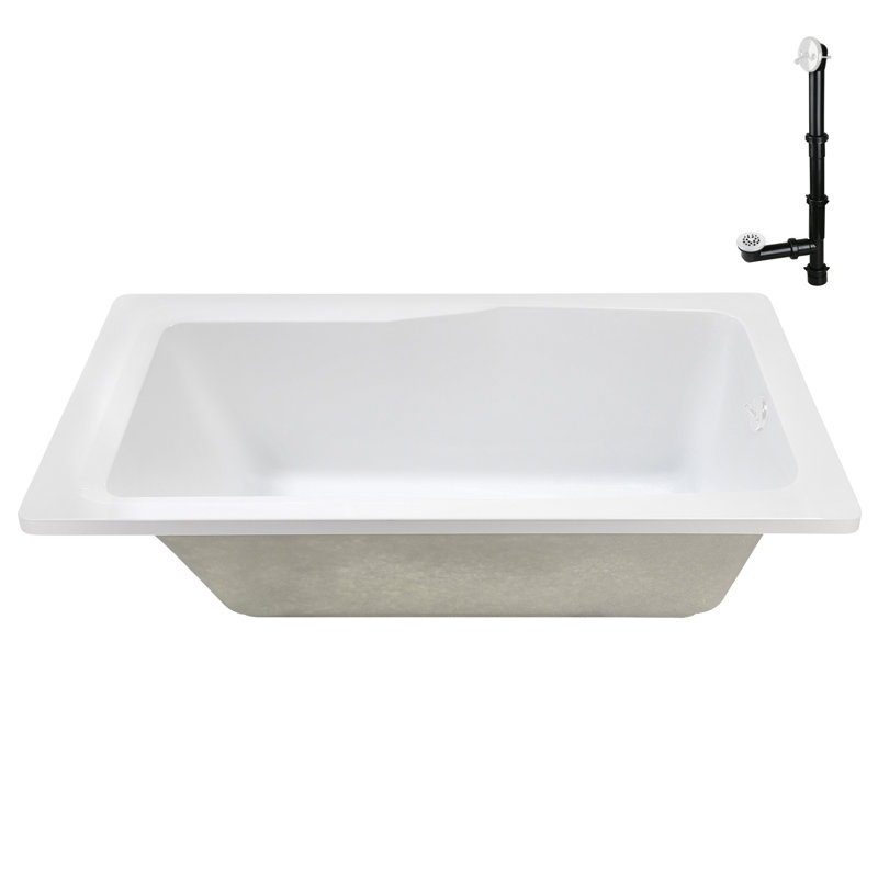 72'' x 36'' Acrylic Soaking Drop-In Bathtub, Drain Included, Glossy White