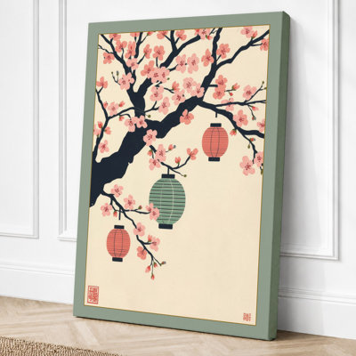Spring Lanterns on Branch Japandi - Wrapped Canvas