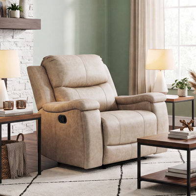 Emony 37" Wide Modern Vegan Leather Manual Recliner Chair with Built-in Cup Holder