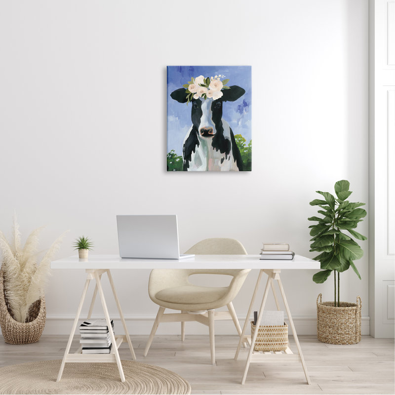 Bouvier champêtre, couronne de fleurs, botanique, par Caverly Smith, L 16 po x H 20 po, Toile tendue