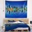 Cityscape de l’horizon de miami en polyester à la nuit avec tapisserie réfléchissant avec accessoires suspendus inclus-28499147