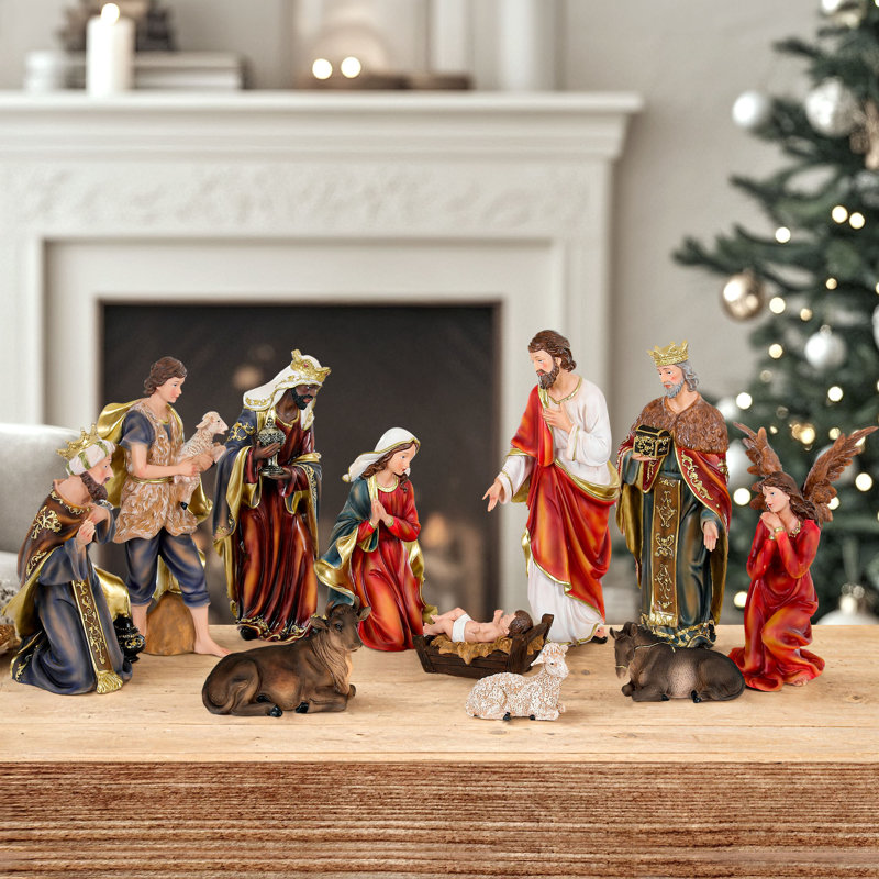 Ensemble de crèche de Noël grande figurine de Noël 11 pièces 15 po, Rétro