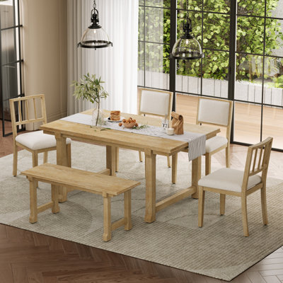 6-Piece Wooden Dining Table Set With Bench And 4 Dining Chairs
