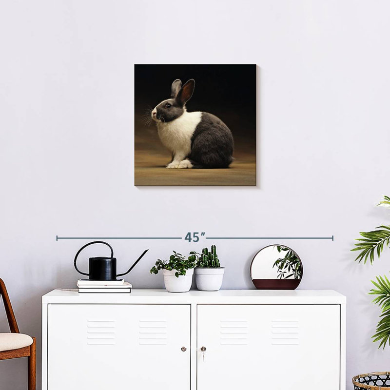 Lapin noir et blanc, H 20 po x l 20 po