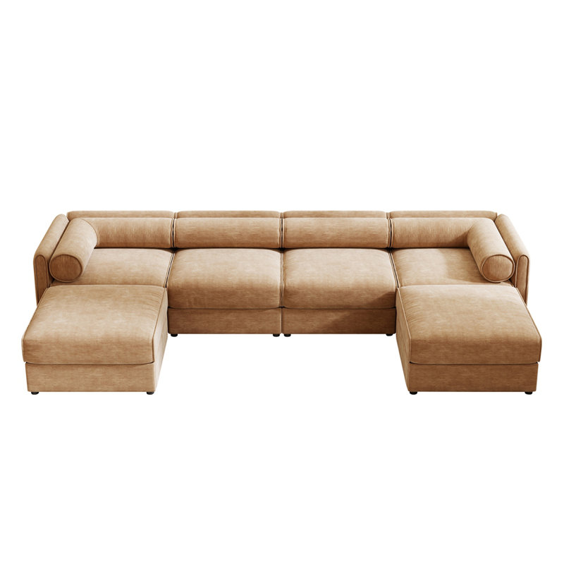 Canapé modulaire modulaire avec rangement, très grand canapé en forme de U pour le salon, canapé modulaire convertible avec repose-pieds, siège profond, dossier cylindrique et accoudoirs
