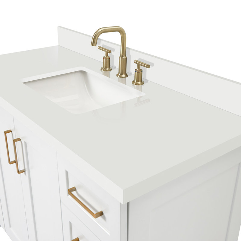 Freitas 48'' Solid Wood Single Bathroom Vanity, White, Rectangle, White Quartz