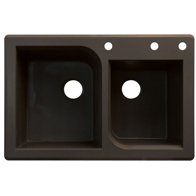 Évier de cuisine à double cuves l 33 po x l 22 po Radius, 3 trous, Espresso