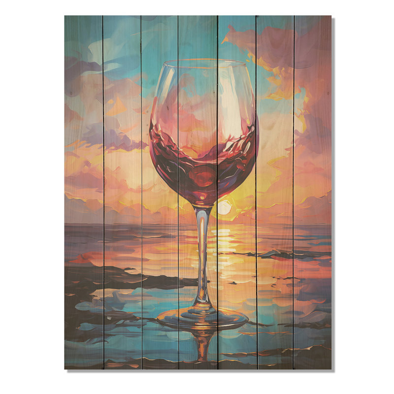 Silhouette de vin Shiraz au coucher du soleil - impression de vin sur bois, H 32 po x l 24 po