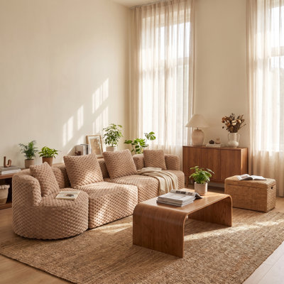 137.8" Oversized Modular Sectional Sofa with Bubble Velvet – Flexible 4-Seat Couch with Vacuum-Compressed Packaging for Living Room, Apartment or Studio