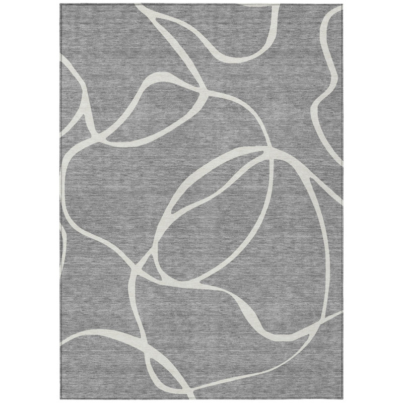 Tapis intérieur gris lavable abstrait 3 pi x 5 pi