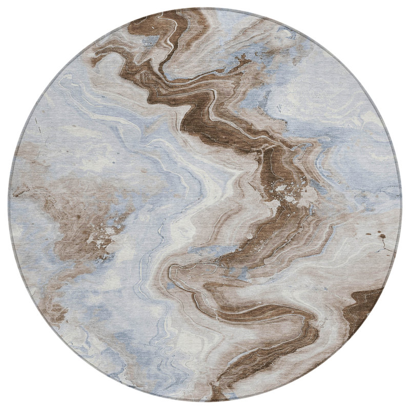 Machine Washable Indoor/Outdoor Xhevrie Taupe Rug, Round 8'