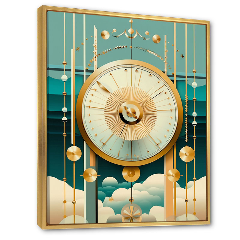 Impression sur toile, "Timelessness future géométrie", Cadre flottant doré, H 44 po x l 34 po x P 1,5 po