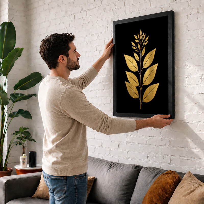 Golden Stem Botanical - Framed Print, A2 - 59.4 x 42.0 cm, Black