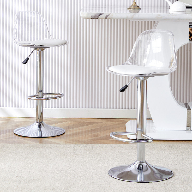 Swivel Upholstered Adjustable Height Counter Stool(Set of 2), Silver