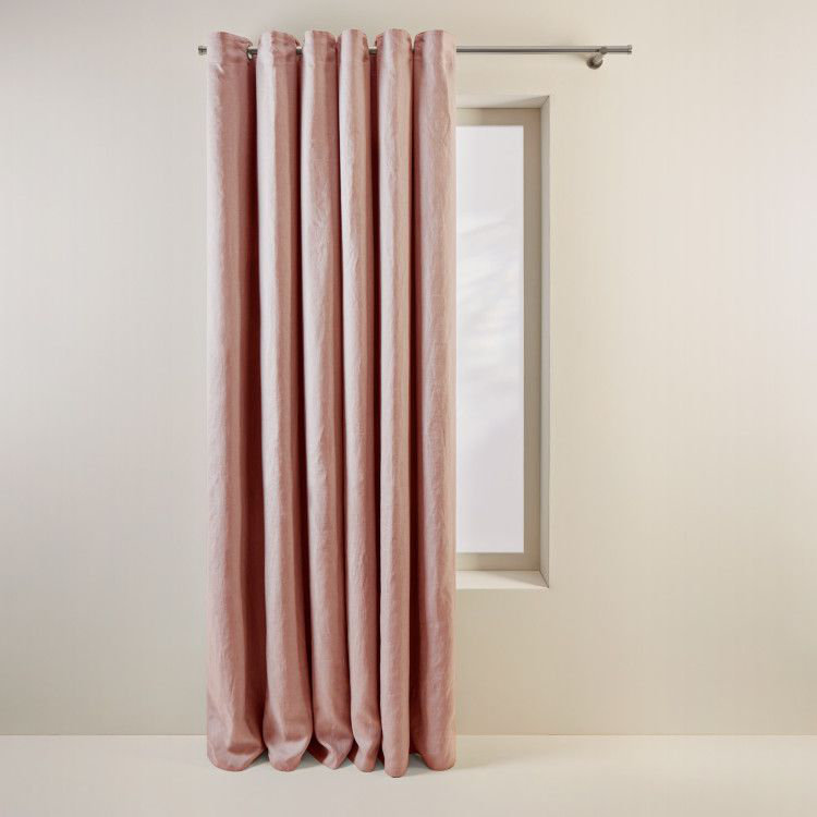 Carlina Linen Room Darkening Curtain Single Panel, Width 140 x Drop 345cm, Pink