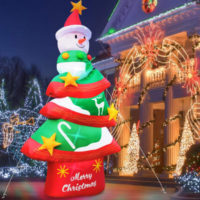 12 Feet Christmas Inflatables Decorations Outdoor Christmas Tree Snowman Inflatables With LED Lights For Christmas Blow Up Yard Decor With Tethers Stakes For Outdoor Lawn Garden Party Holiday