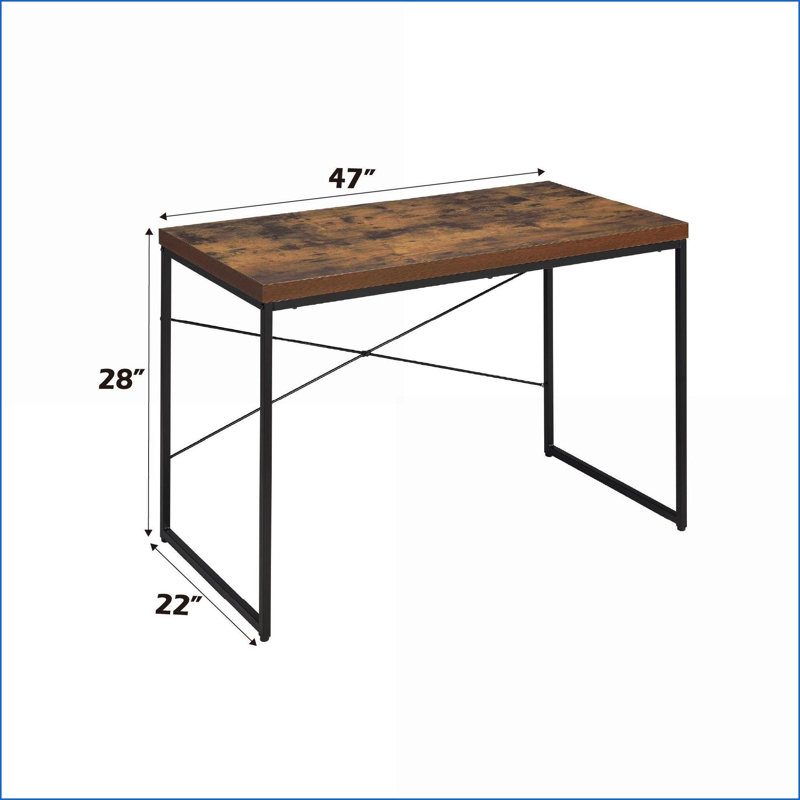 Desks, 47” Weathered Oak &amp; Black Finish Writing Desk with Metal Legs | Oak | Synthetic Wood, Brown