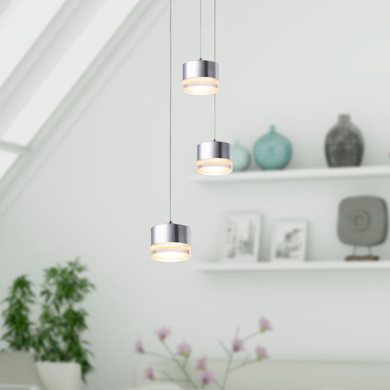 Luminaire suspendu cylindrique à DEL 3 lumières Barnsdall, Nickel