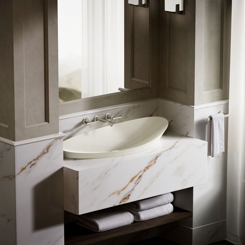 Veil® Trough Fireclay Specialty Vessel Bathroom Sink, Biscuit