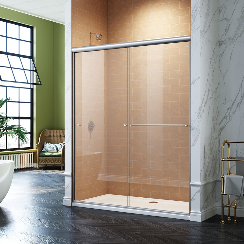 54" W x 72" H Semi-Frameless Shower Door, Brushed Nickel