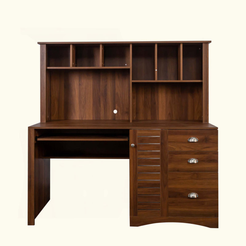 Bureau d'ordinateur 59 po avec rehausse - poste de travail spacieux avec 3 tiroirs, 2 tablettes à niveaux et armoire dissimulée, résistant aux égratignures pour le bureau et la chambre à coucher