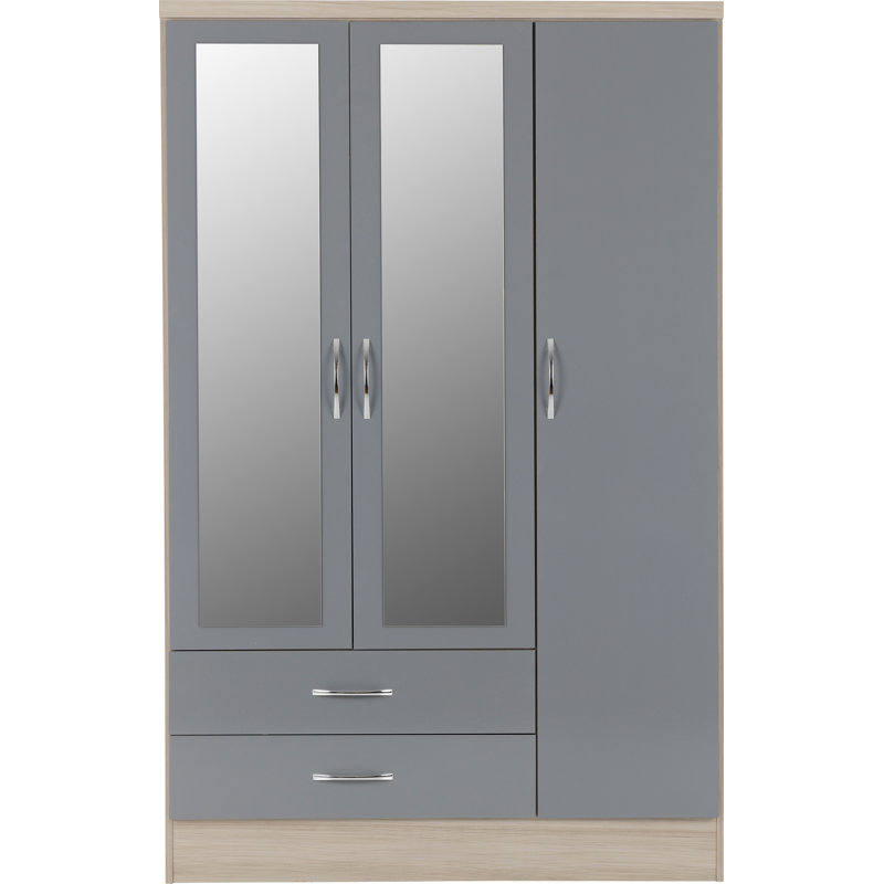Cascio 3 Door Wardrobe, Grey Gloss/Light Oak Effect Veneer