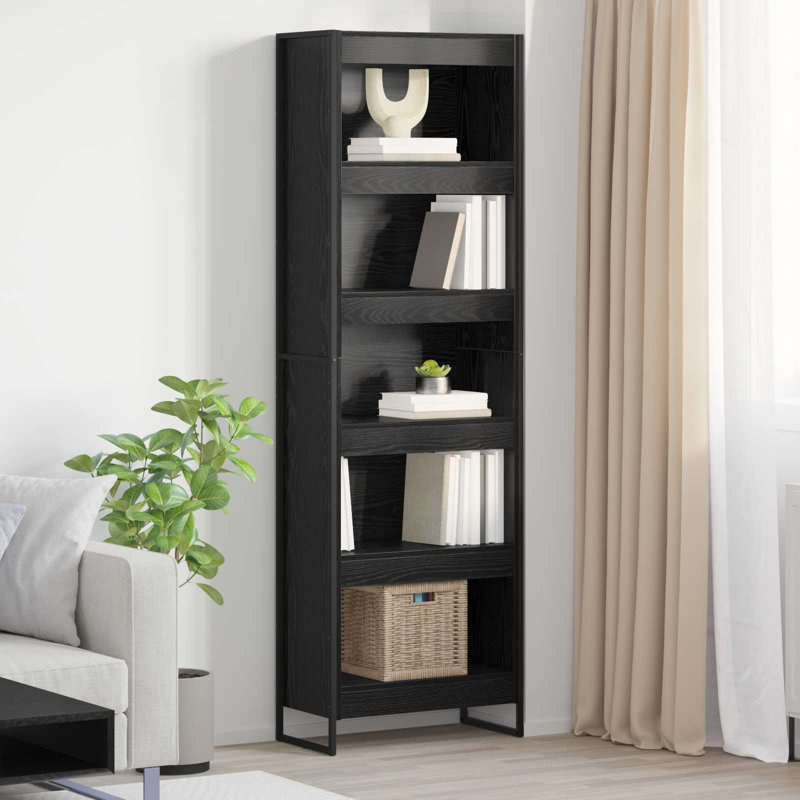 Steel Book Cabinet Bookcase, Black Oak, (5 Shelves) 189.5cm. H x 60cm. W x 30cm. D