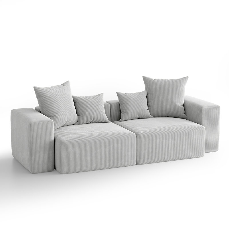 2-Piece Upholstered Corduroy Modular Sectional Sofa  – Fully Compressed, No Assembly Required, Light Grey