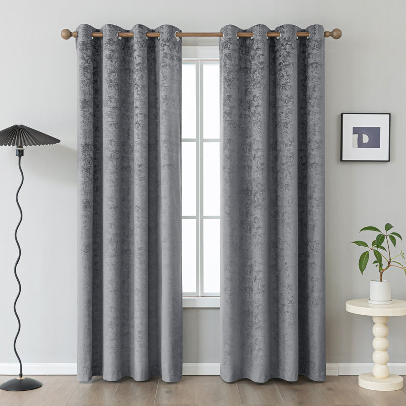 Caylan Embossed Velvet Room Darkening Curtain Pair, Dark Blue, 52" W x 108" L